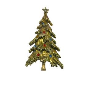 Vintage ART Signed Christmas Tree Brooch Pin Arthur Pepper Rhinestone